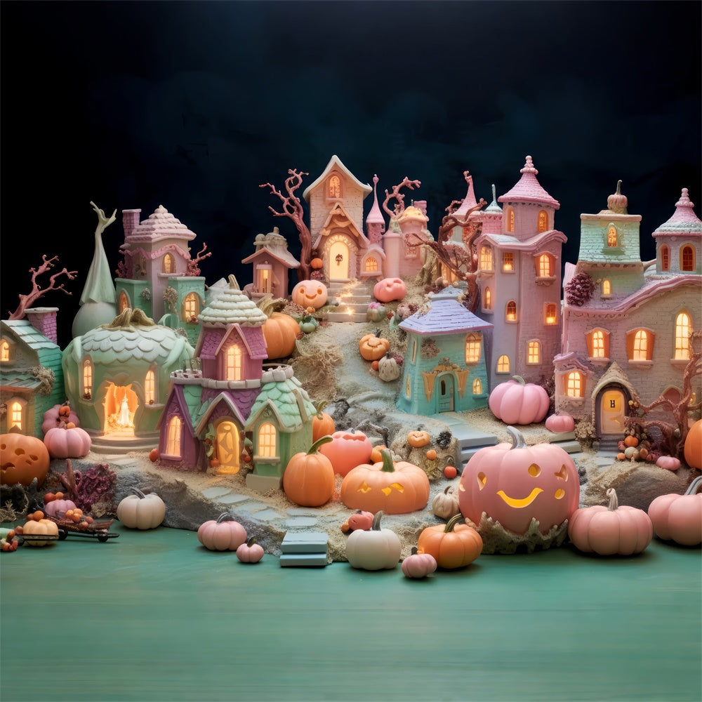 Toile de fond Village hanté coloré avec décorations d'Halloween BRP8-346