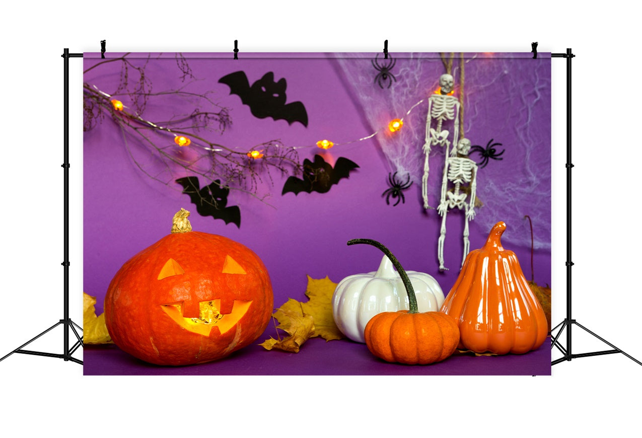 Toile de fond Citrouilles violettes Squelettes d'Halloween BRP8-358