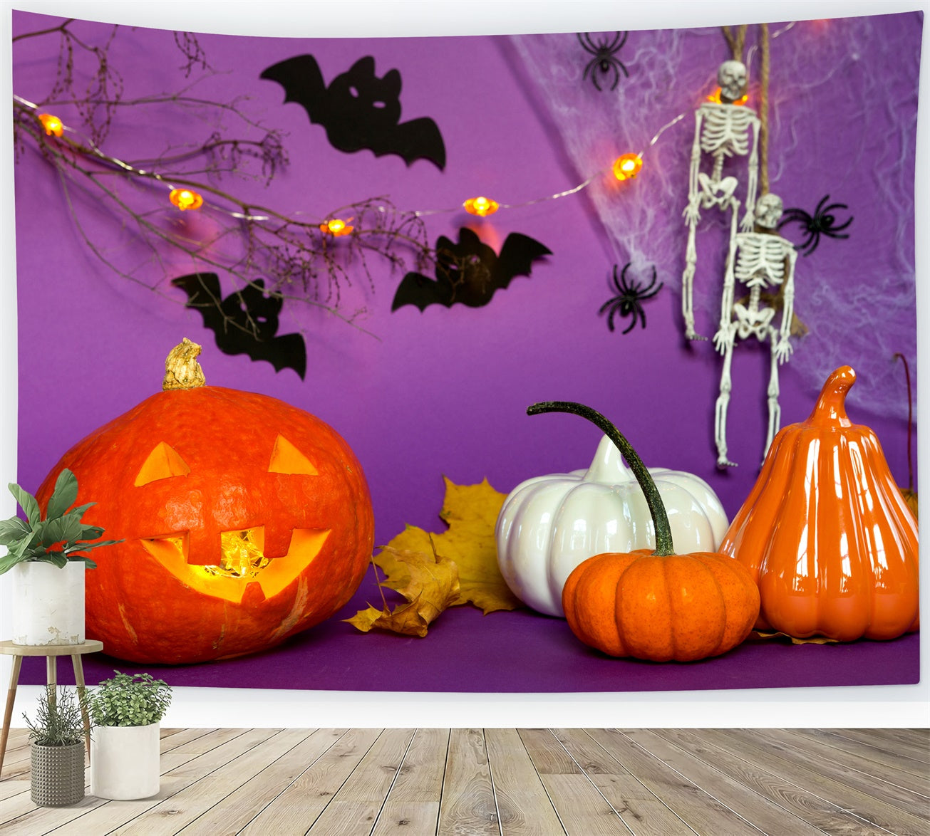 Toile de fond Citrouilles violettes Squelettes d'Halloween BRP8-358