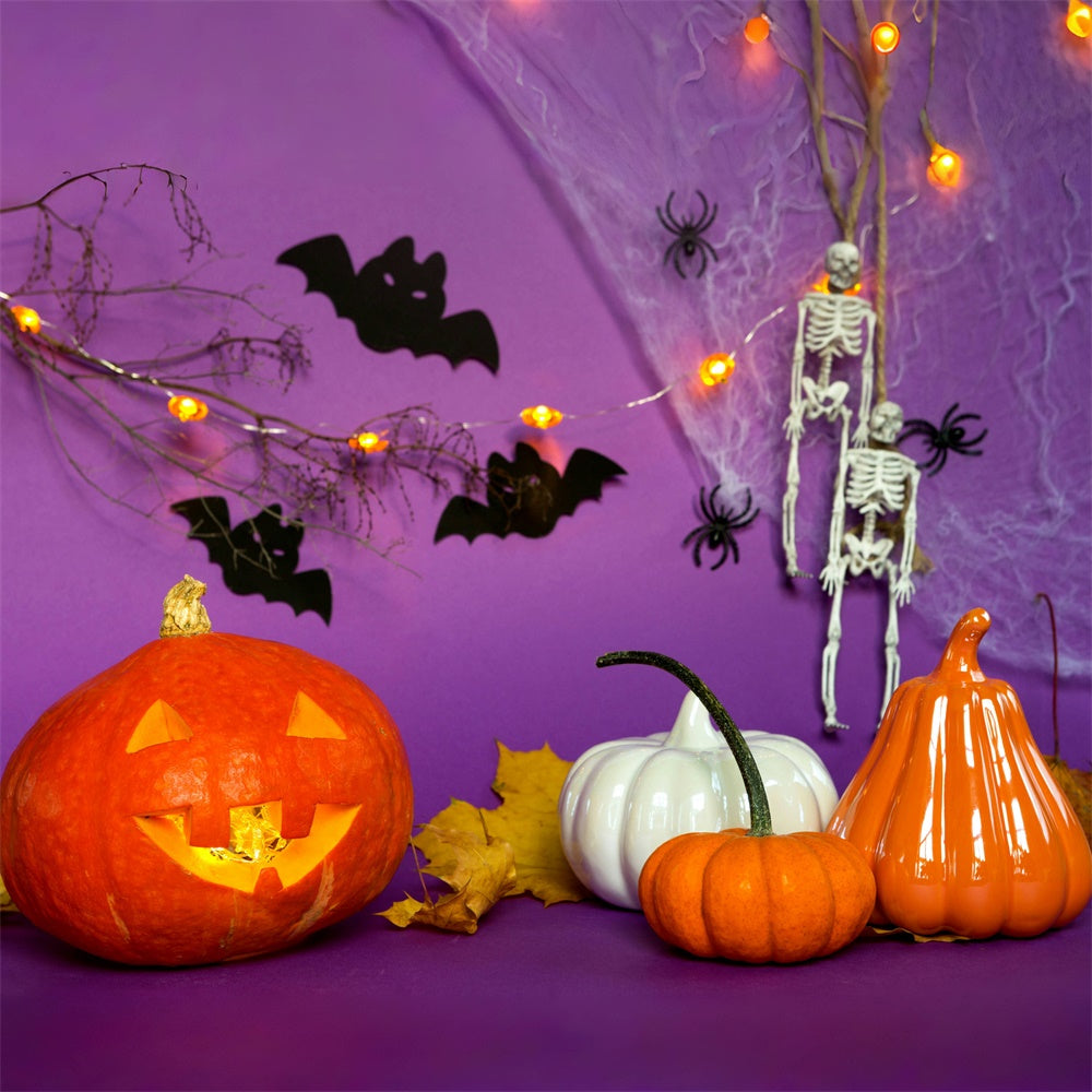 Toile de fond Citrouilles violettes Squelettes d'Halloween BRP8-358