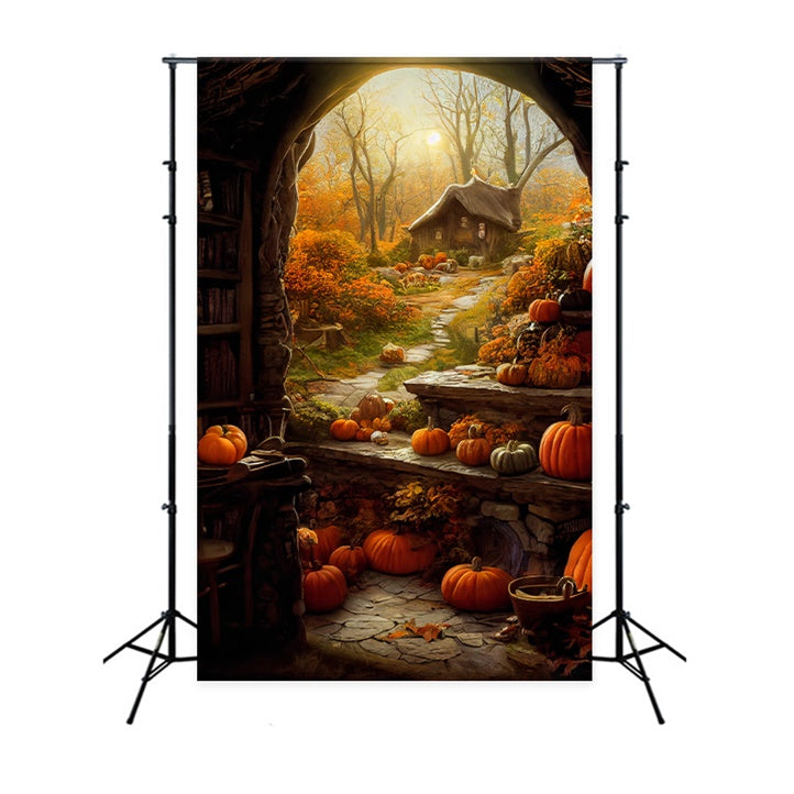 Toile de fond Cottage rustique avec citrouilles d'Halloween BRP8-359