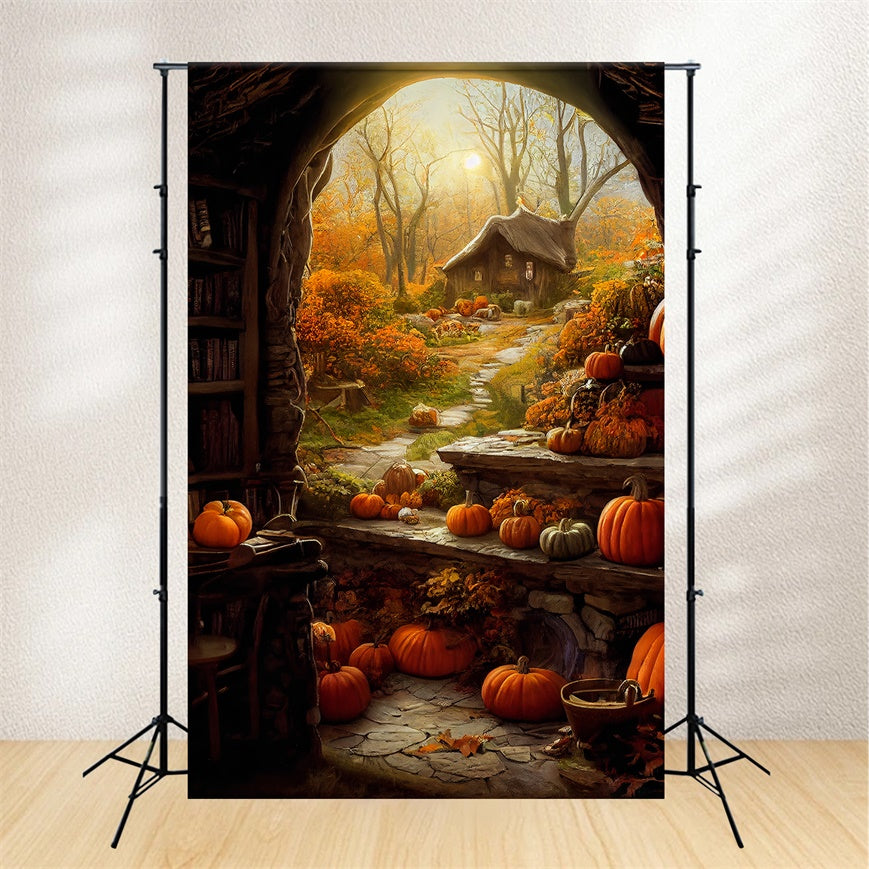 Toile de fond Cottage rustique avec citrouilles d'Halloween BRP8-359