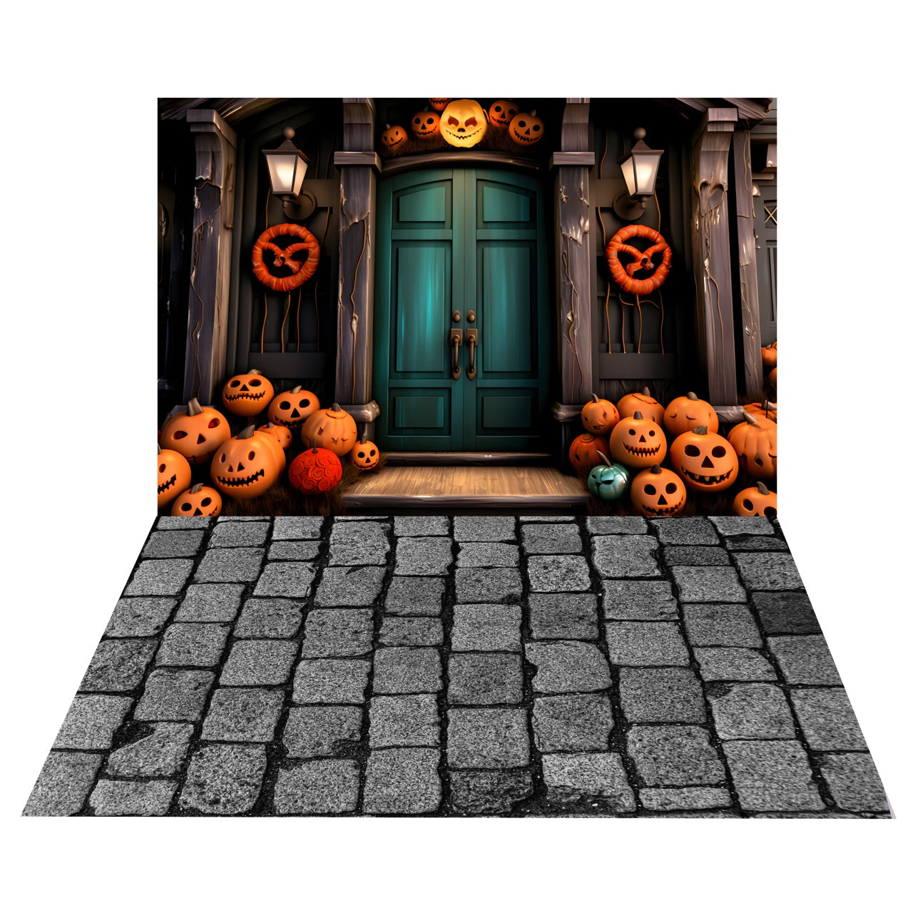 Toile de Fond Porte avec Citrouille d'Halloween + Sol de Sentier en Pierre BRP8-383