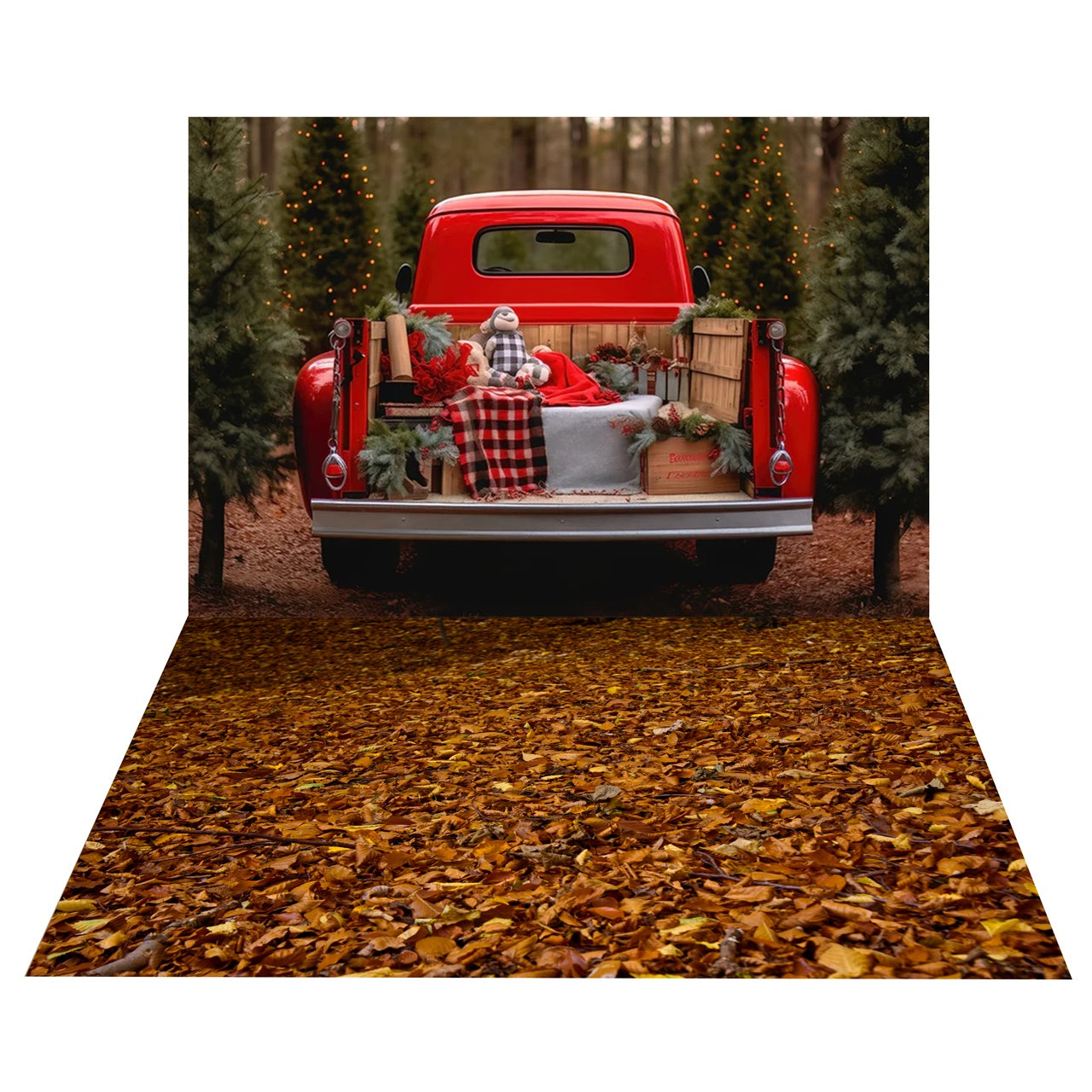 Toile de Fond Ferme avec Camion et Sapin de Noël + Sol avec Feuilles Automnales BRP8-394