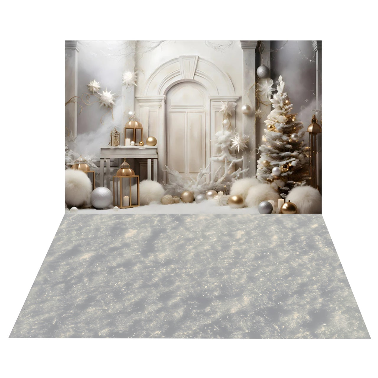 Toile de Fond Entrée Hivernale de Noël + Sol de Neige Scintillante BRP8-395