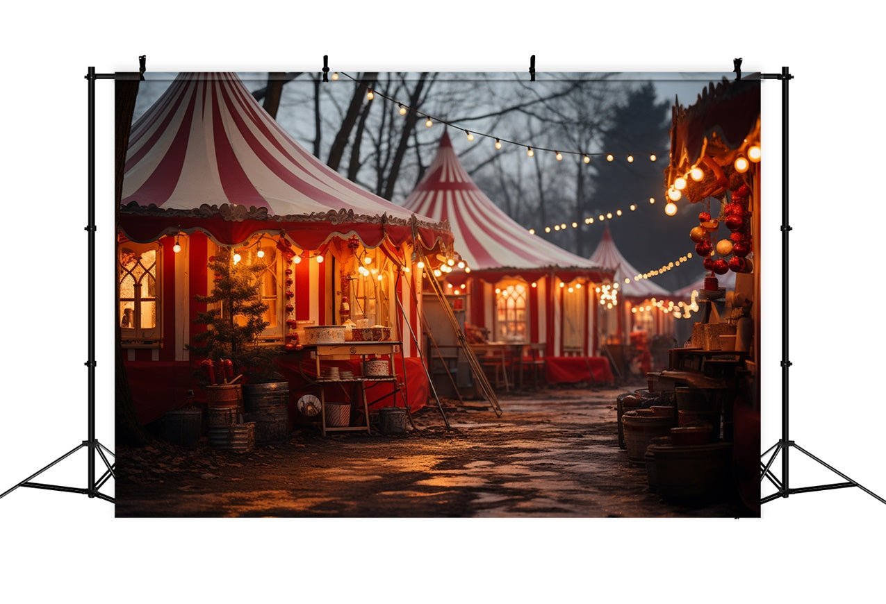 Toile de fond Tentes de carnaval de Noël avec guirlandes lumineuses BRP9-104