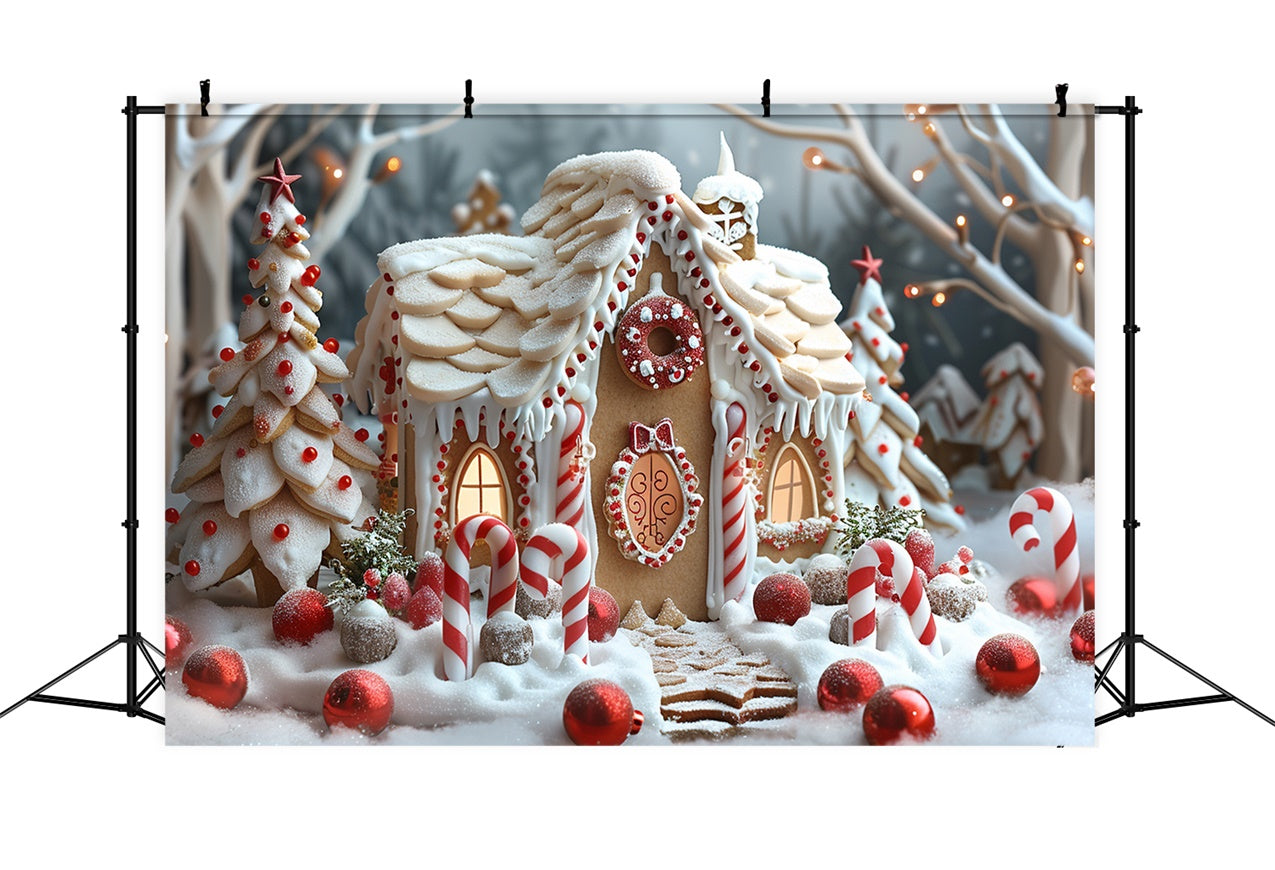 Toile de fond Village de Noël avec cannes en sucre et maison en pain d'épices BRP9-112