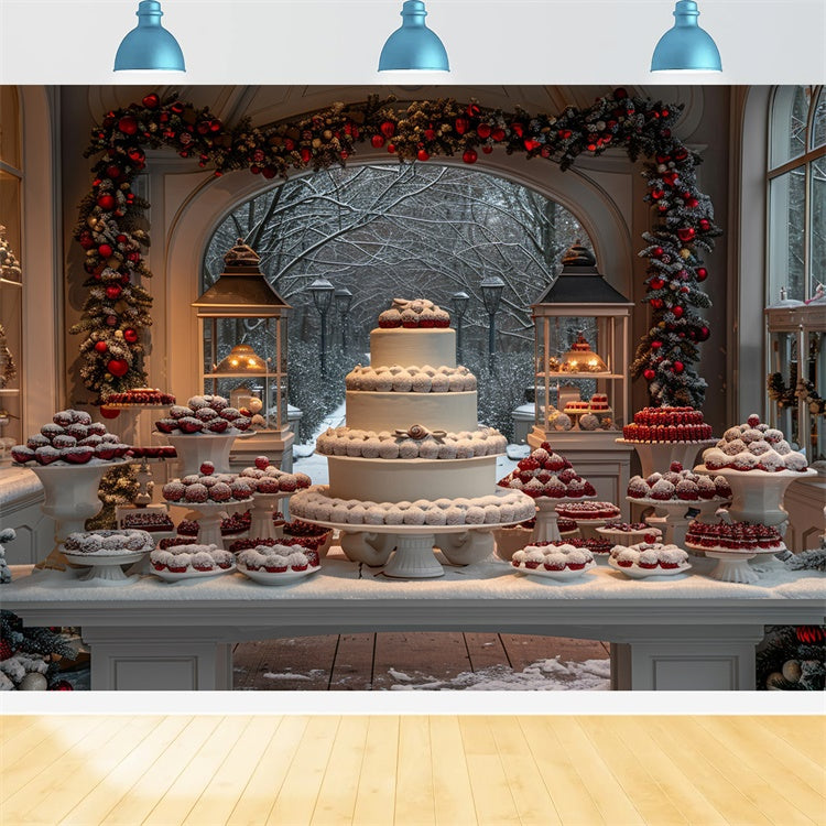 Toile de fond Table de desserts de Noël avec gâteaux enneigés BRP9-115