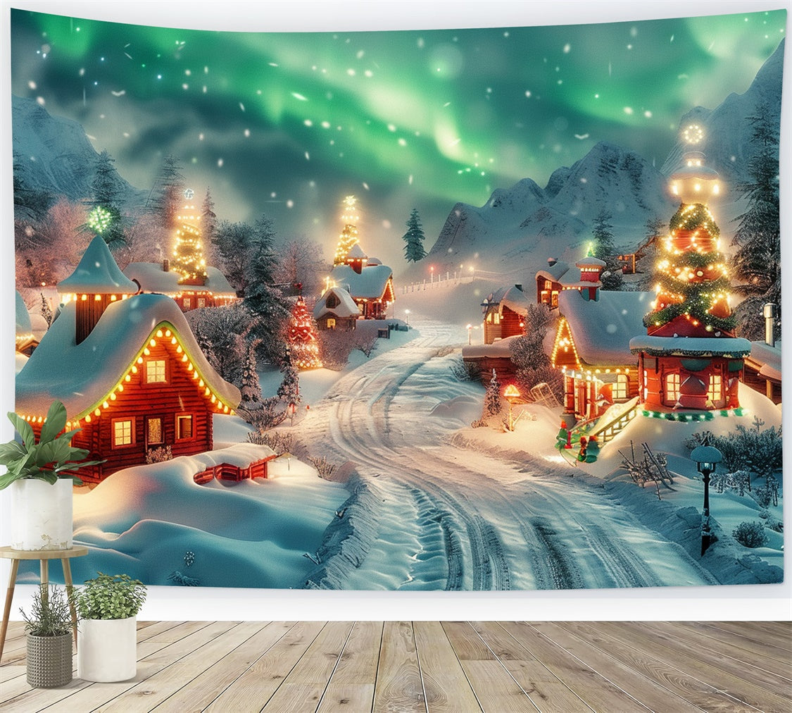 Toile de fond Aurores boréales le soir de Noël au village BRP9-125