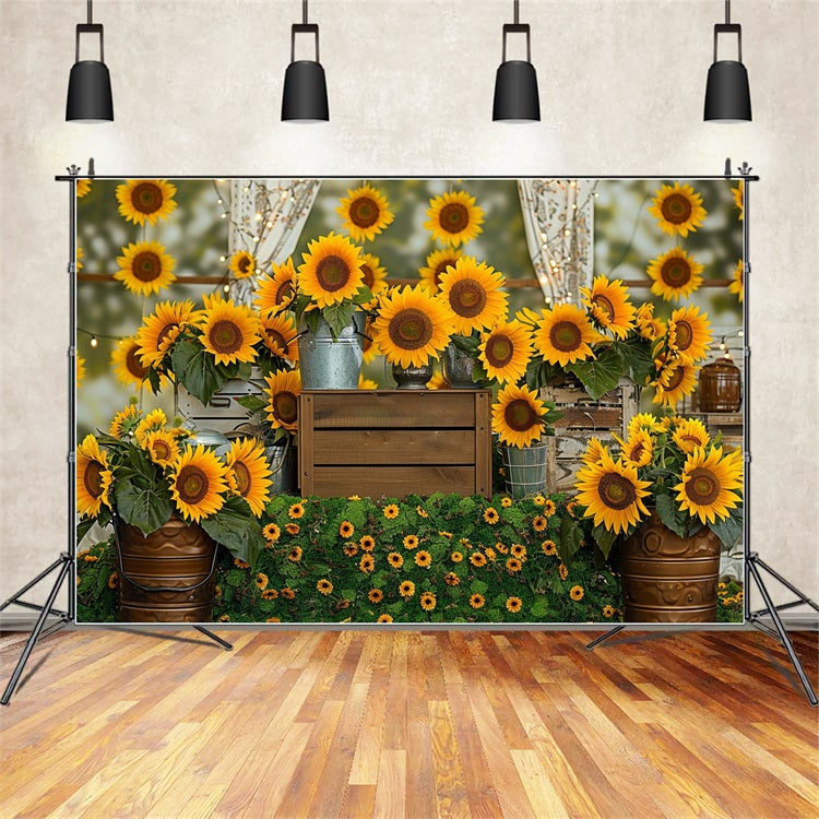 Toile de Fond Caisse en Bois Rustique Tournesol Vibrant d'Automne BRP9-128