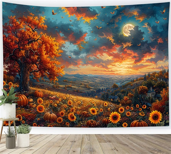 Toile de Fond Arbre d'Automne Tournesols Ciel Lumineux BRP9-135