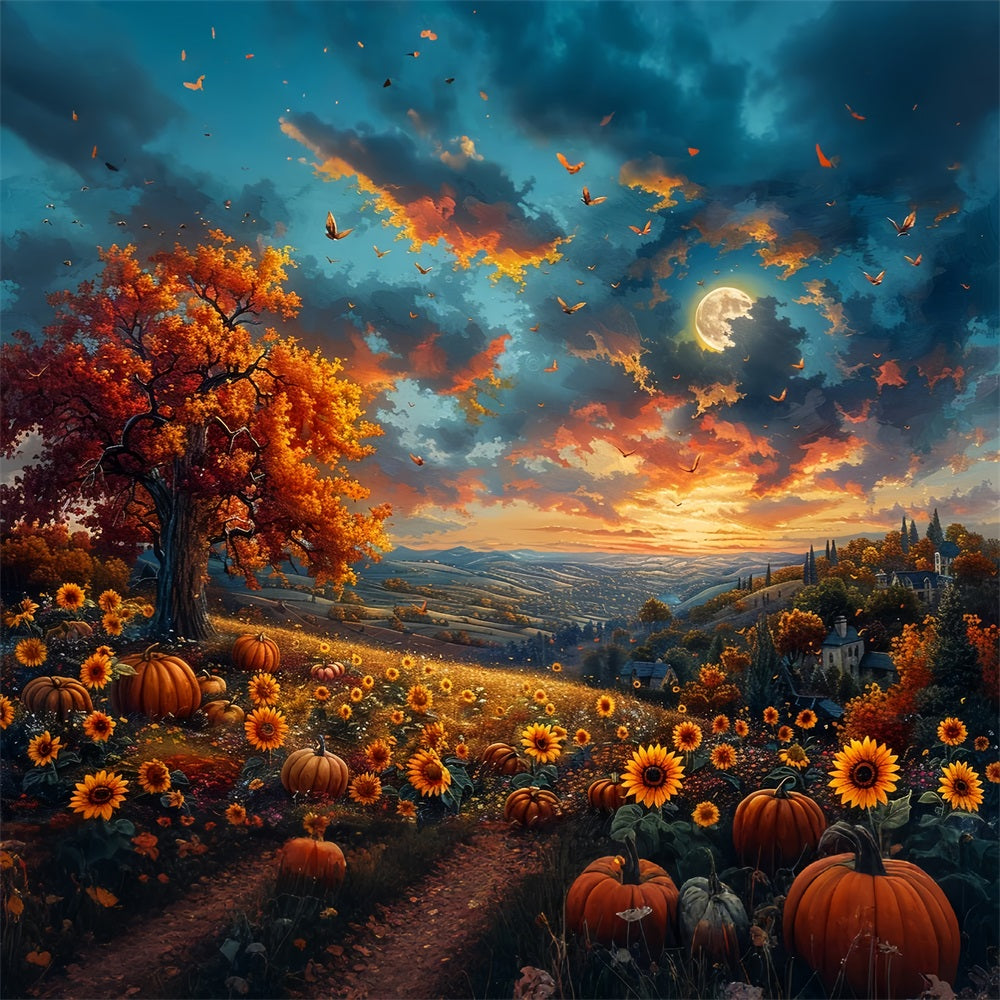 Toile de Fond Arbre d'Automne Tournesols Ciel Lumineux BRP9-135