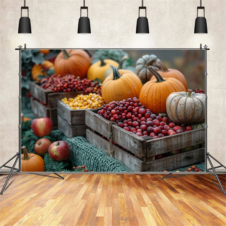 Toile de Fond Récolte Caisse en Bois Citrouilles Fruits BRP9-136