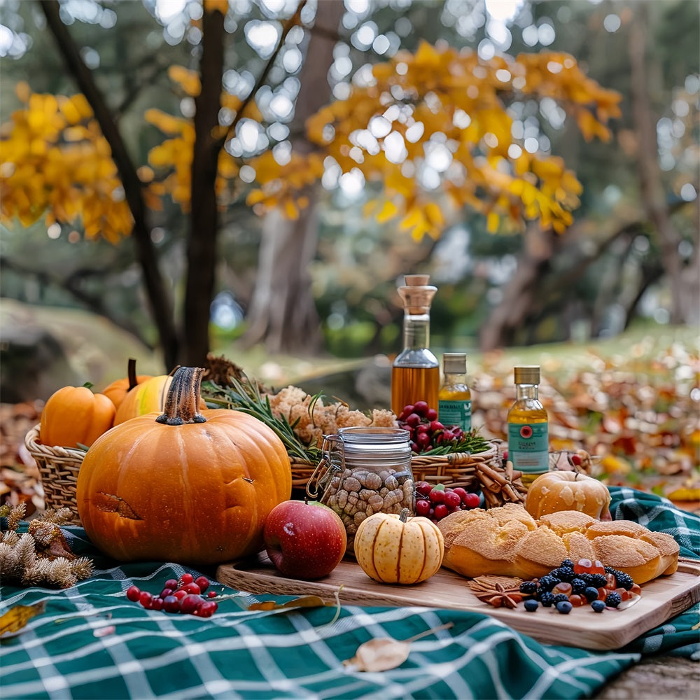 Toile de Fond Pique-Nique d'Automne Confortable Citrouilles Délices de Saison BRP9-144