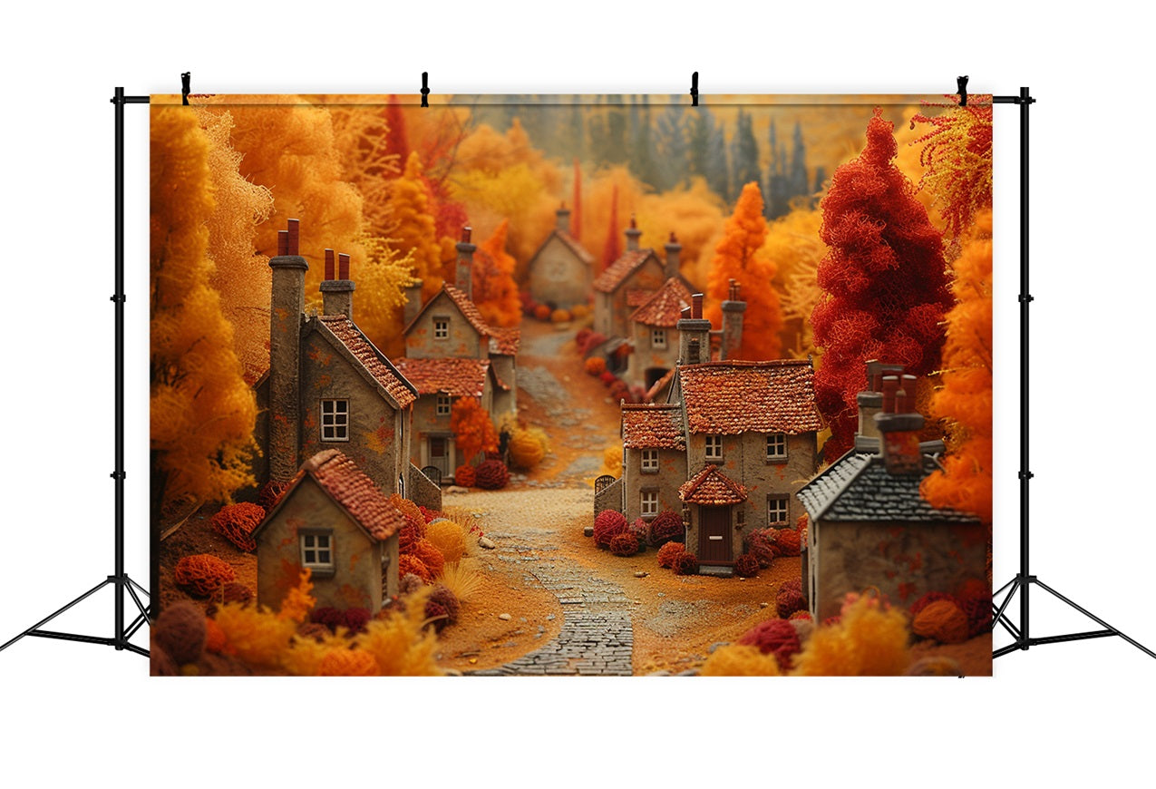 Toile de Fond Village d'Automne de Conte Arbres Orange Chaleureux BRP9-149