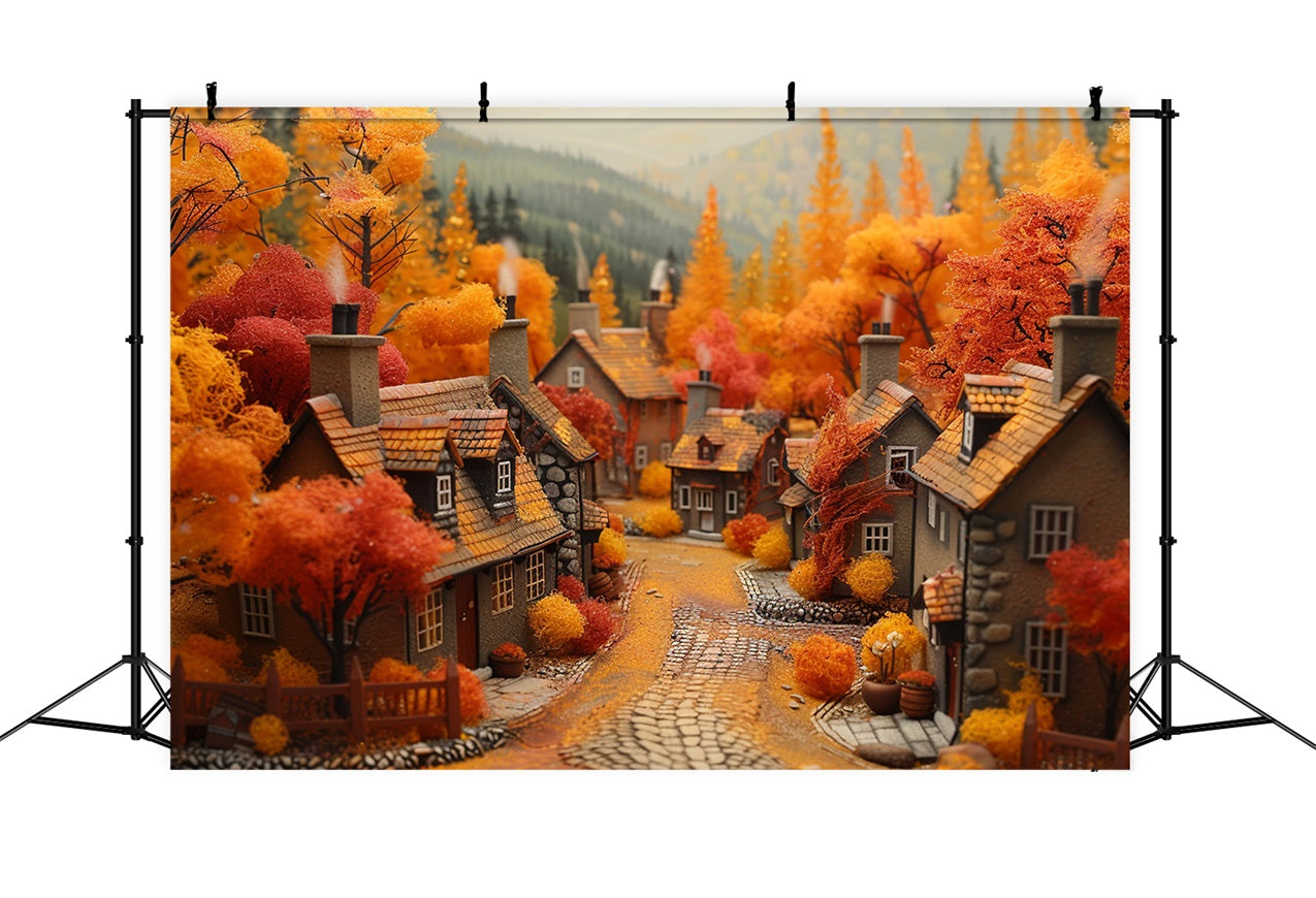 Toile de Fond Village de Rêve d'Automne Arbres Orange Rouge BRP9-150