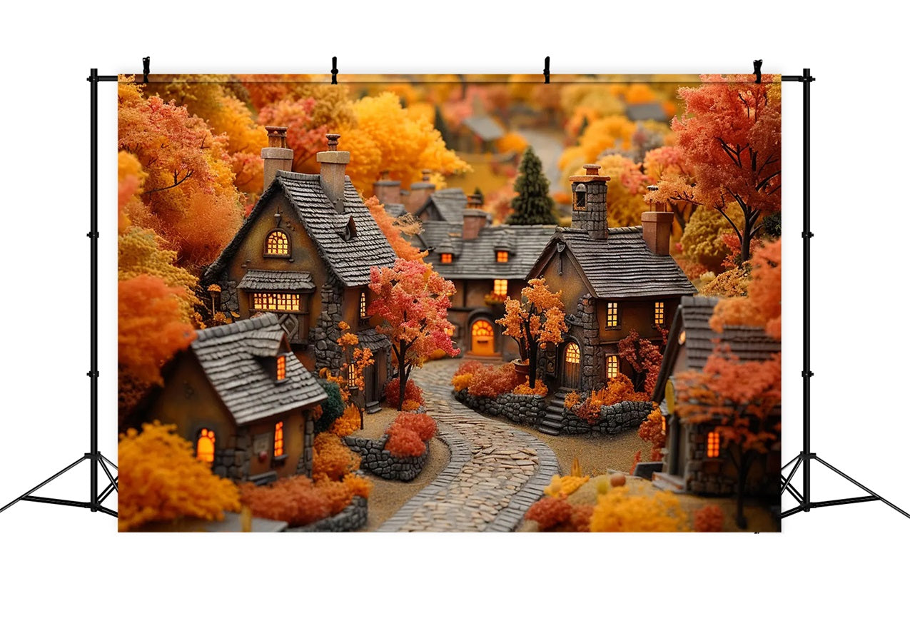 Toile de Fond Village d'Automne Fenêtres Lumineuses BRP9-151