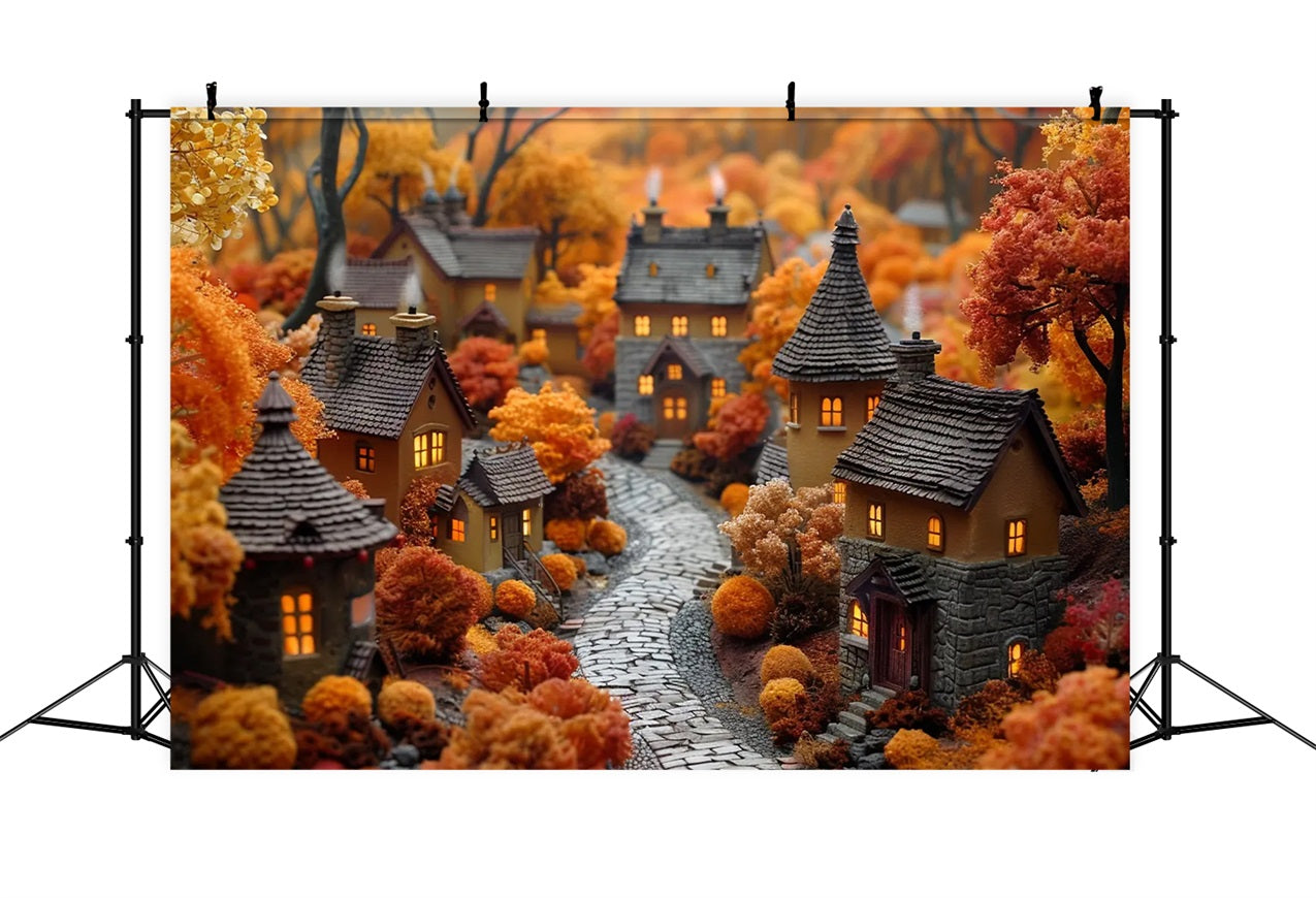 Toile de Fond Feuilles Dorées Cottages Village d'Automne BRP9-152