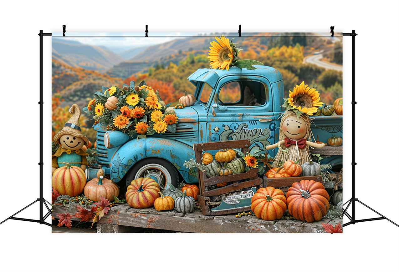 Toile de Fond Scène de Récolte d'Automne Camion Citrouilles BRP9-170