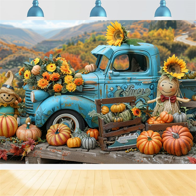 Toile de Fond Scène de Récolte d'Automne Camion Citrouilles BRP9-170