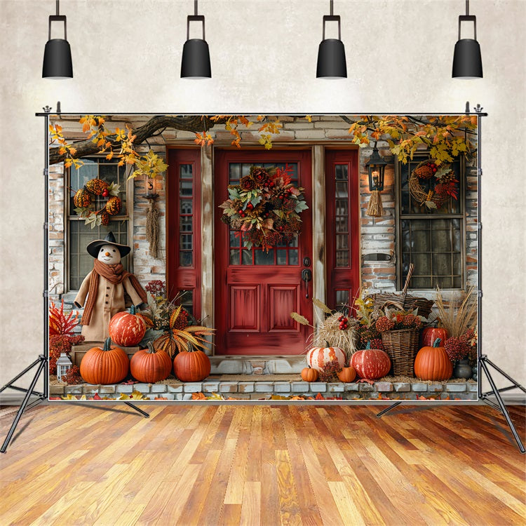 Toile de Fond Décor de Véranda d'Automne Citrouilles Couronne BRP9-173