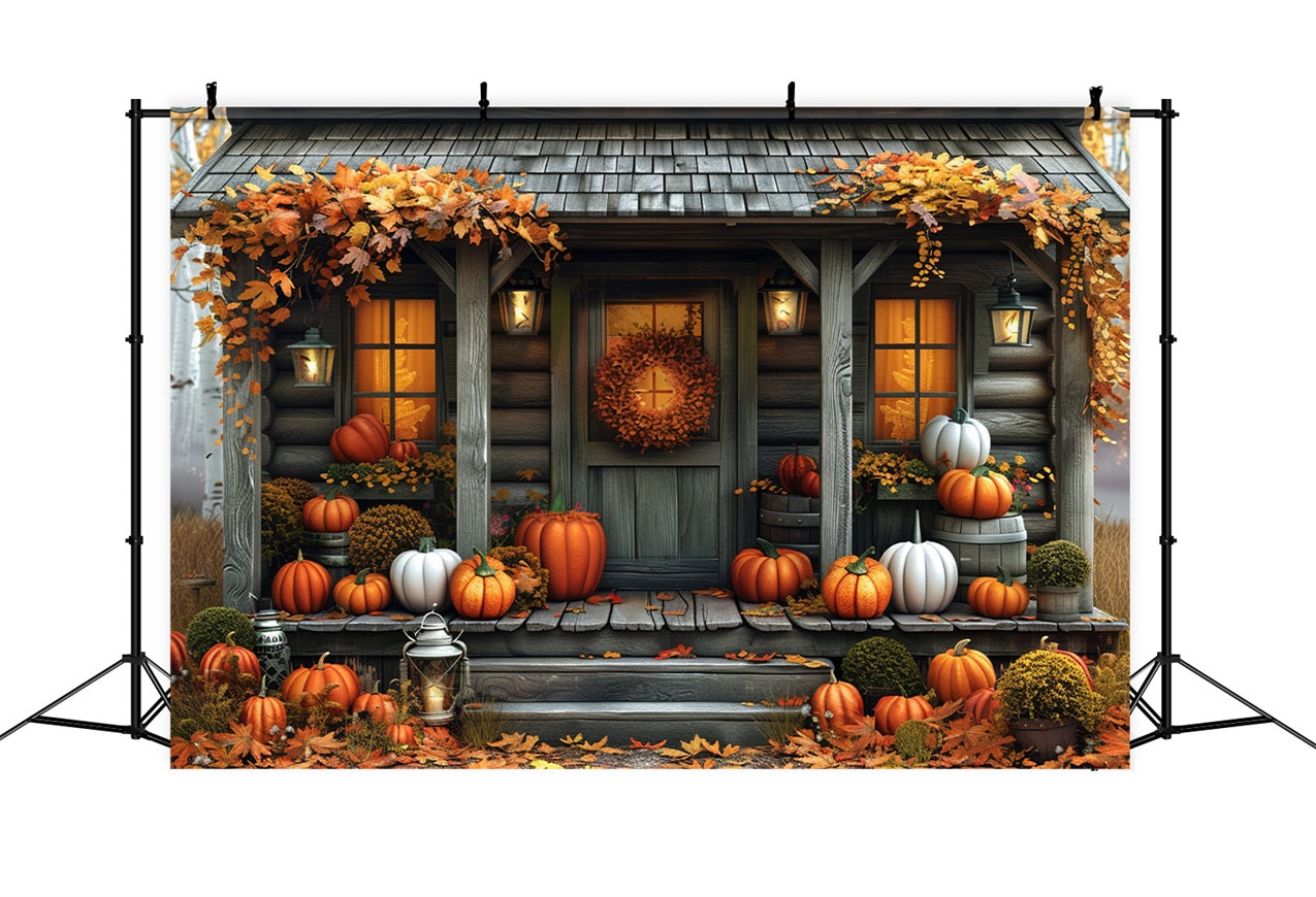 Toile de Fond Cabane d'Automne Citrouilles Feuilles d'Automne BRP9-174