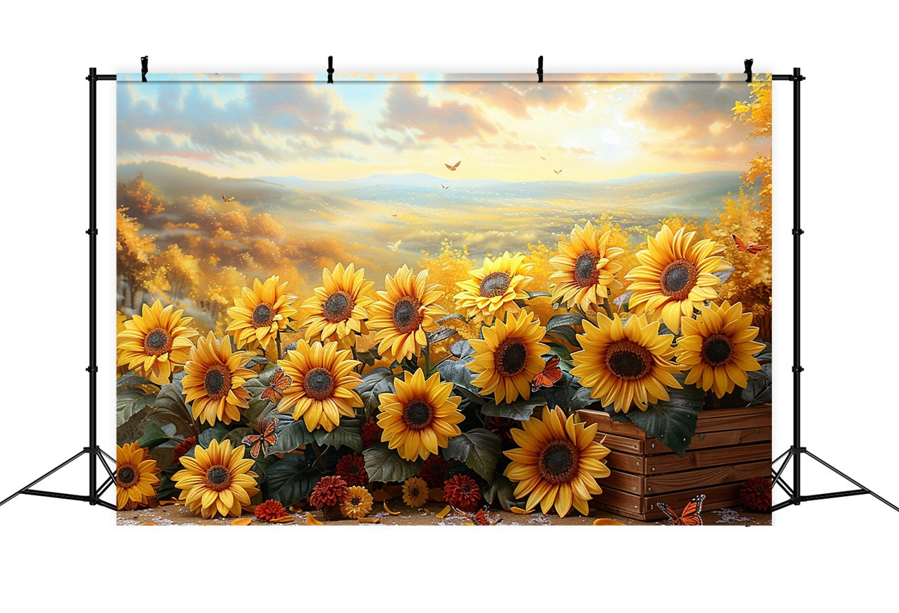 Toile de Fond Champ de Tournesols Dorés Lumière de Coucher d'Automne BRP9-181