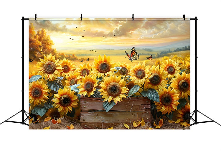 Toile de Fond Jardin de Tournesols Lumière d'Automne Papillons BRP9-182