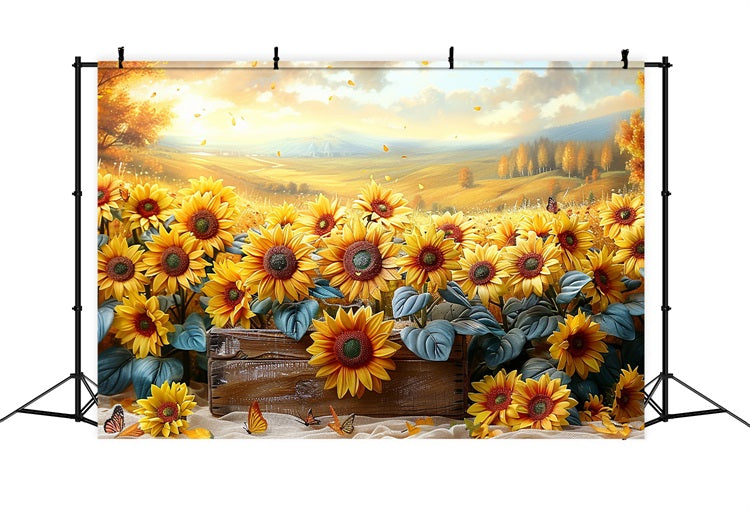 Toile de Fond Tournesols d'Automne Pétales Tombants Lumière BRP9-184