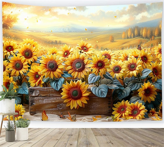 Toile de Fond Tournesols d'Automne Pétales Tombants Lumière BRP9-184