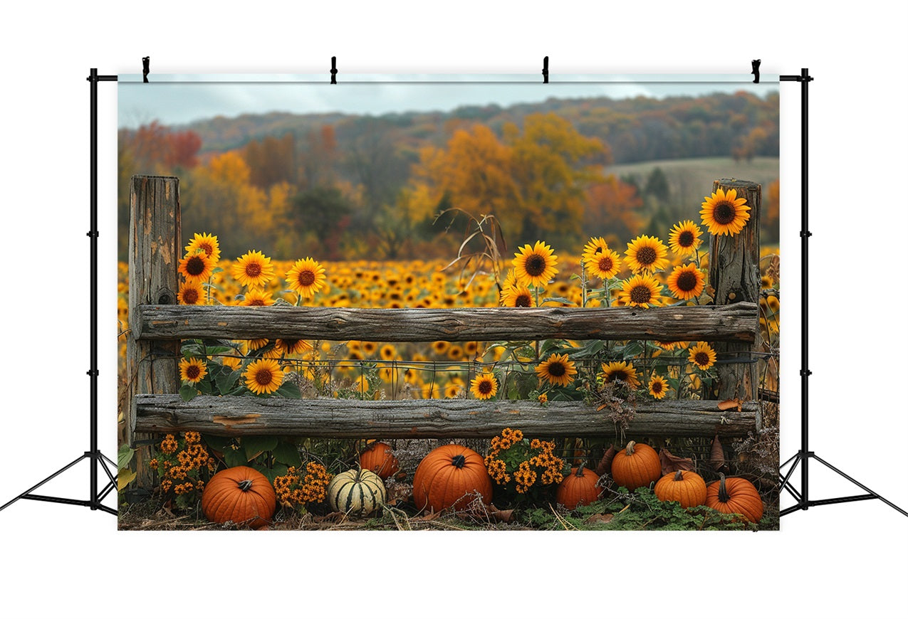 Toile de Fond Tournesols d'Automne Dorés Citrouilles Clôture BRP9-187