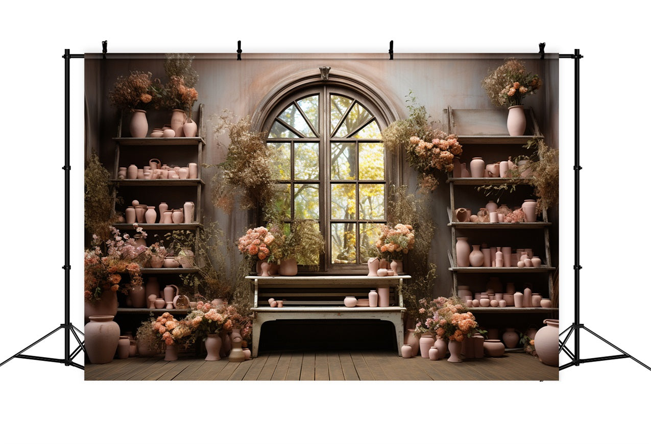 Toile de Fond Poterie Rose d'Automne Vitrine Florale BRP9-194