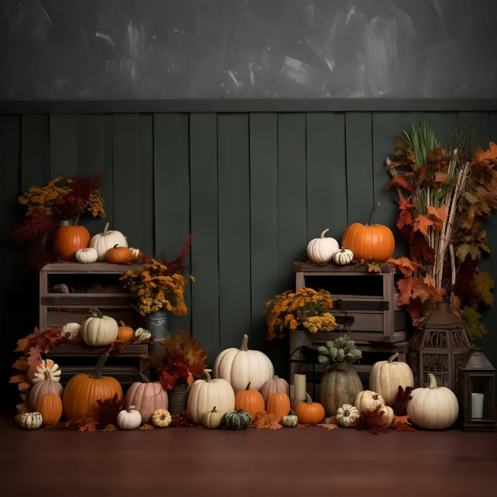 Toile de Fond Panneau Vert Récolte d'Automne Citrouilles BRP9-200