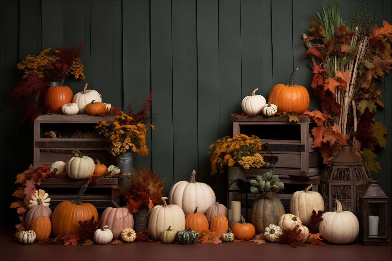 Toile de Fond Panneau Vert Récolte d'Automne Citrouilles BRP9-200