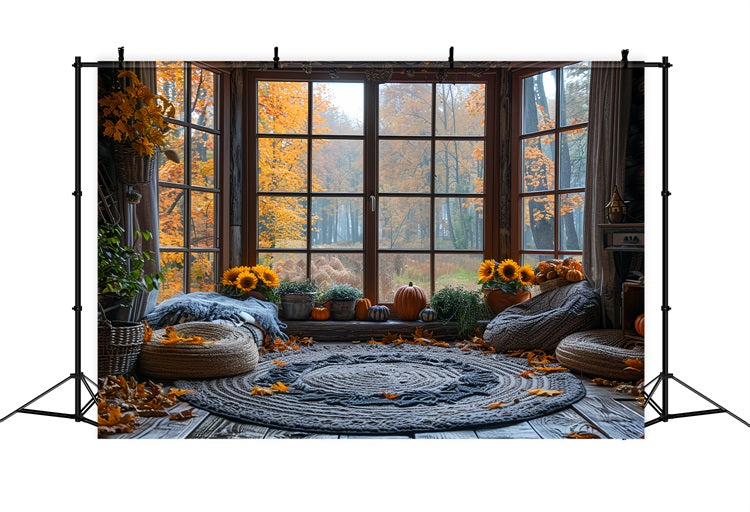 Toile de Fond Niche de Fenêtre Citrouilles Tournesols d'Automne BRP9-204