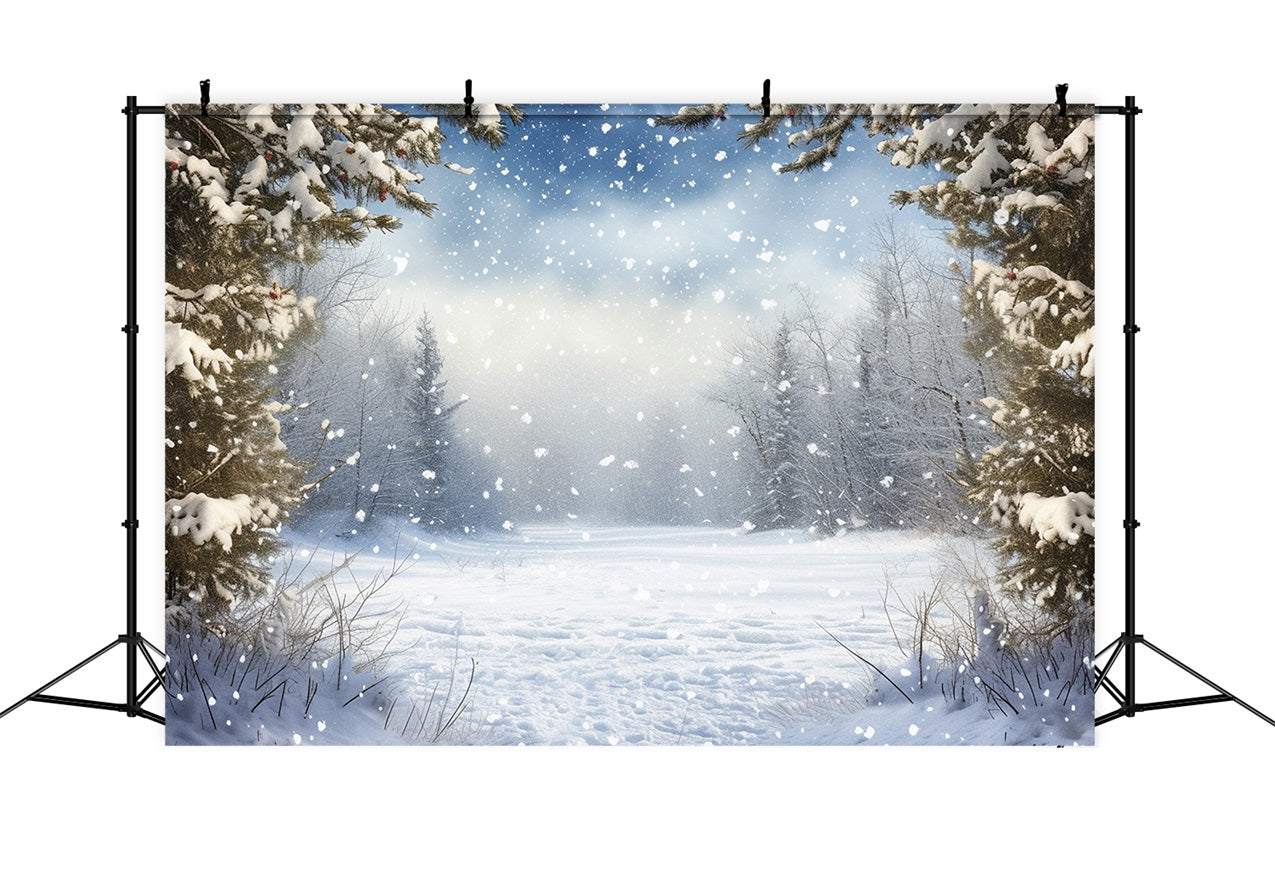 Toile de fond Forêt de pins couverte de neige Hiver BRP9-223