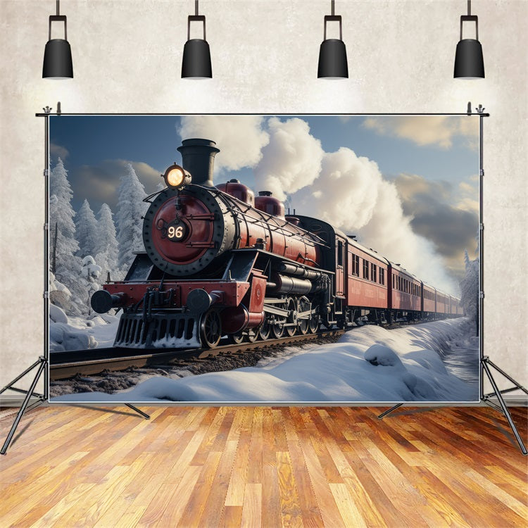 Toile de fond Chemin de fer enneigé Locomotive vintage Hiver BRP9-249