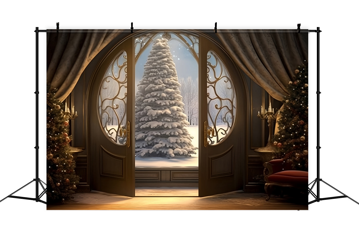 Toile de fond Arbre de Noël enneigé Porte Merveille d'hiver BRP9-262