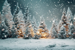 Toile De Fond Scénique Forêt Hivernale 2,4x1,8 M - Arbre De Noël Doré, Flocons, Décoration Fête