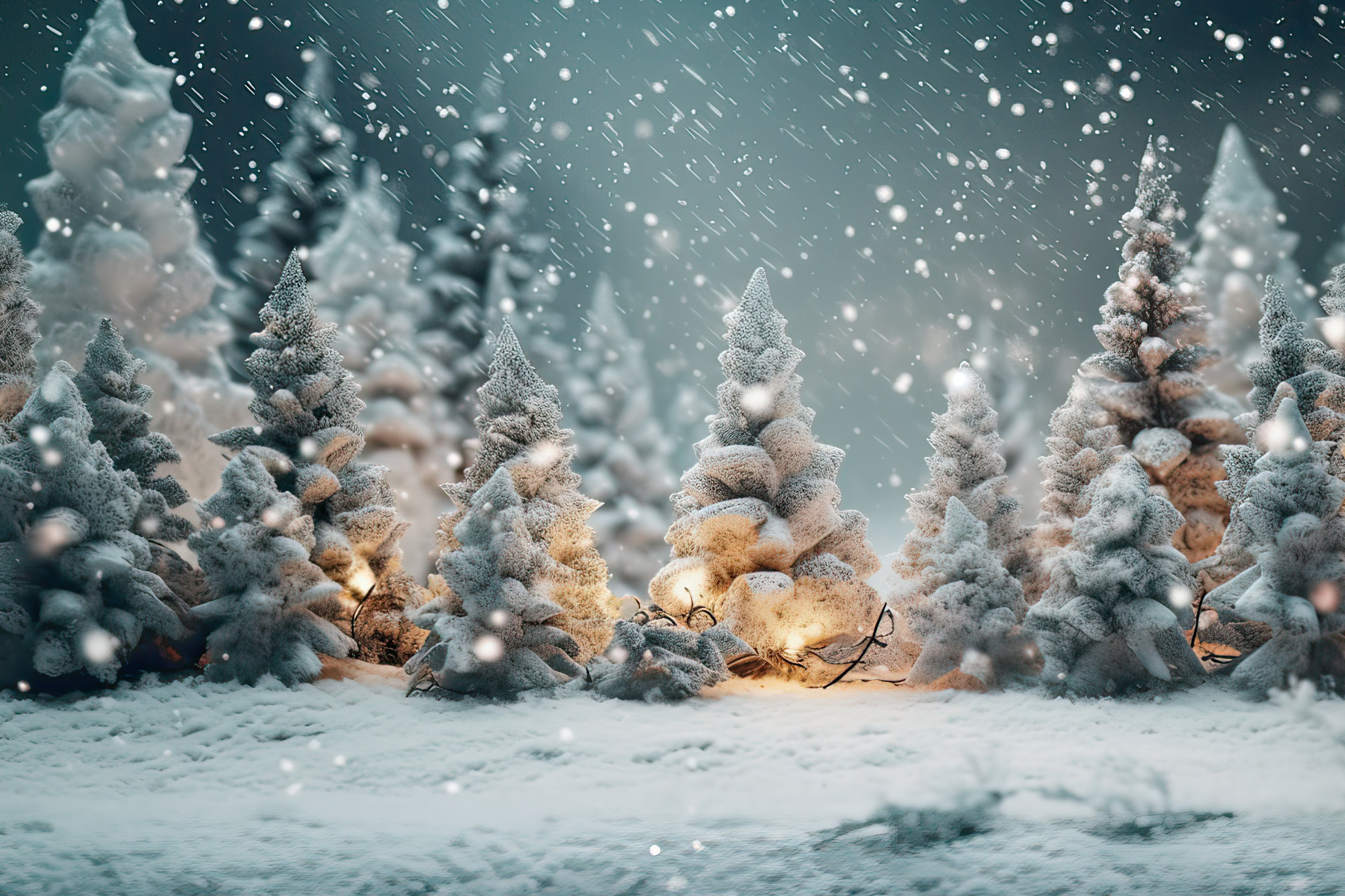 Toile de fond Nuit hivernale Forêt neigeuse Flocons de neige BRP9-268