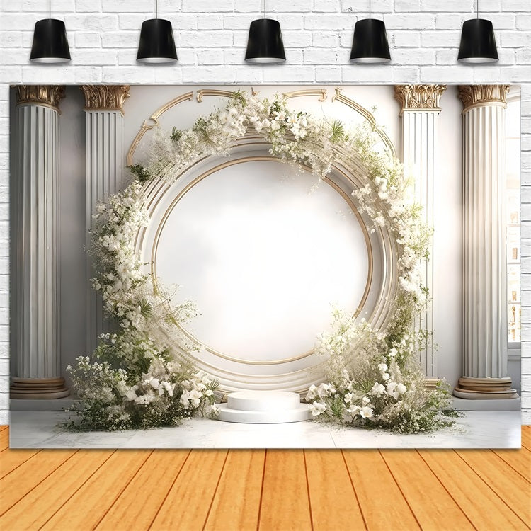 Toile de fond Élégante arche florale blanche colonnes bohème BRP9-271