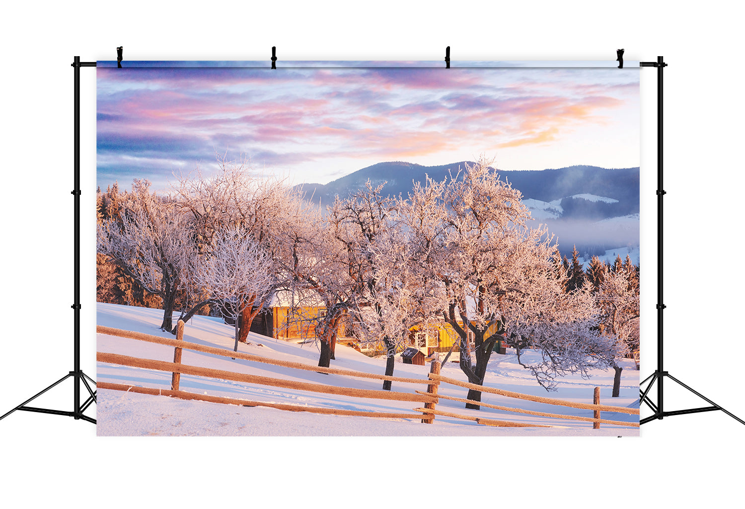 Toile de fond Ciel rose Ferme hivernale Photographie BRP9-282