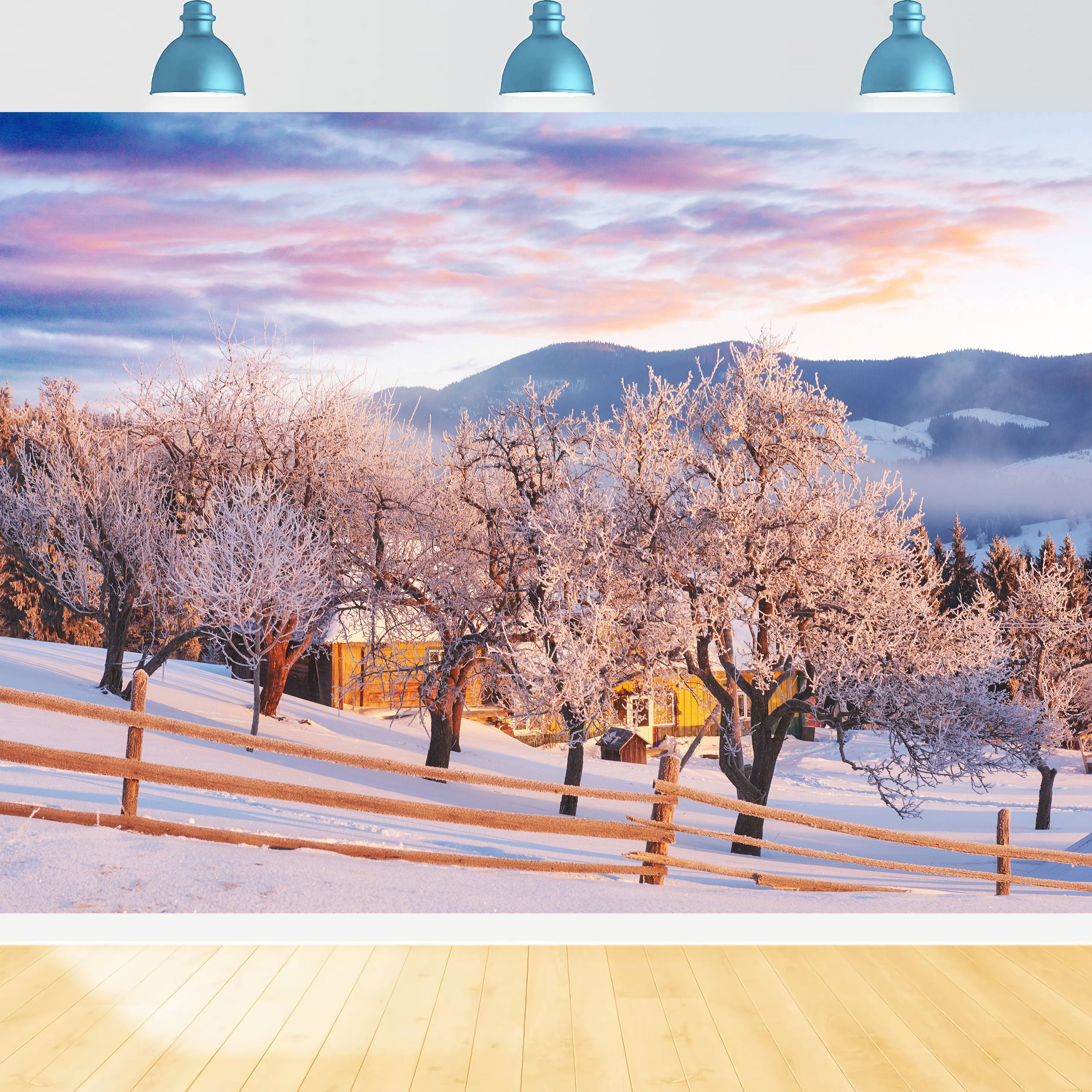 Toile de fond Ciel rose Ferme hivernale Photographie BRP9-282