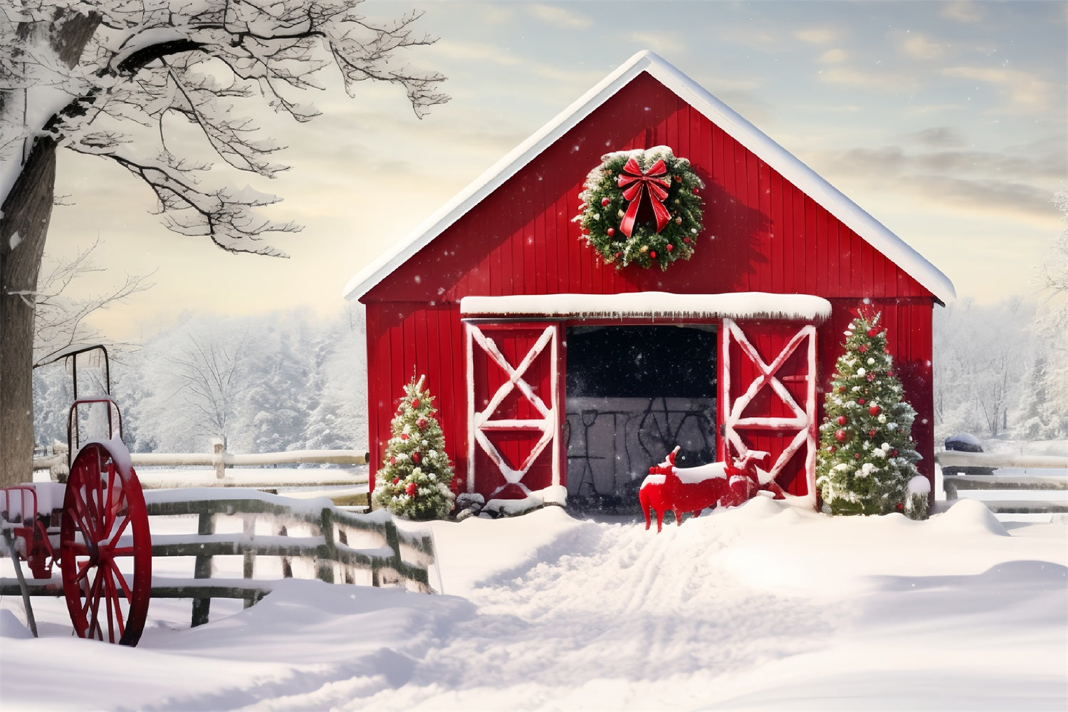 Toile de fond Grange rustique enneigée Photographie Hiver BRP9-291