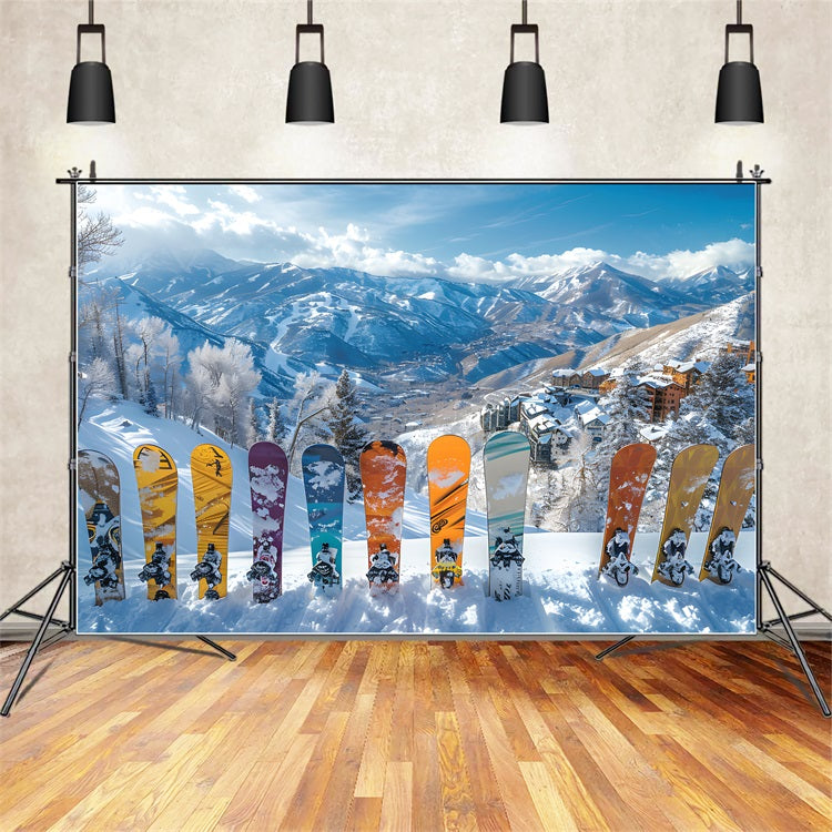 Toile de fond Snowboards vibrants Alpes enneigées Photographie BRP9-305