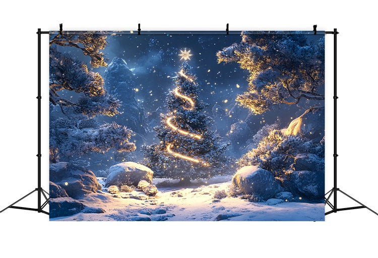 Toile de fond Sapin lumineux Forêt hivernale Nuit BRP9-307