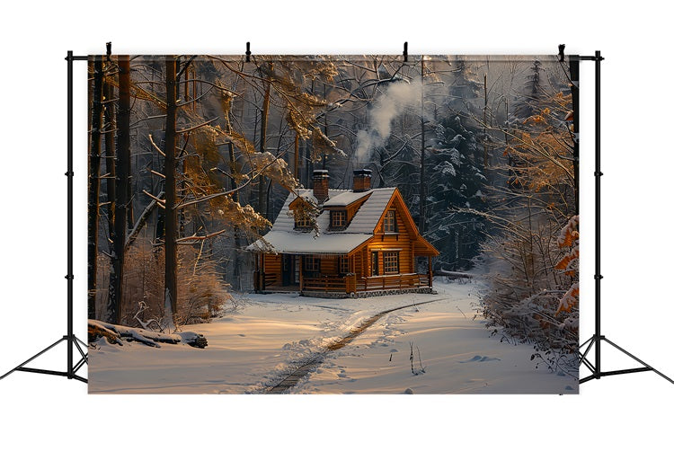 Toile de fond Cabane en rondins enneigée Merveille hivernale BRP9-328