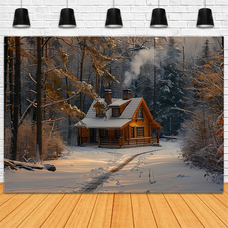 Toile de fond Cabane en rondins enneigée Merveille hivernale BRP9-328