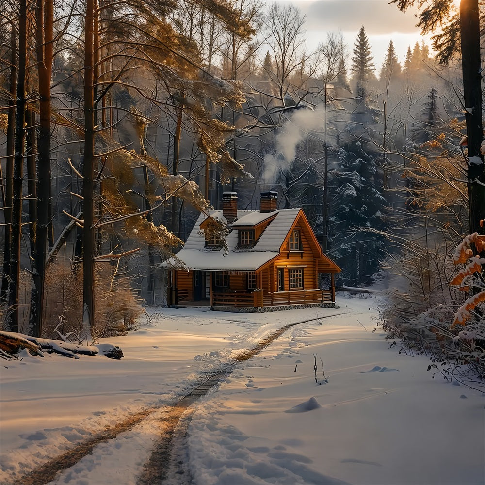 Toile de fond Cabane en rondins enneigée Merveille hivernale BRP9-328