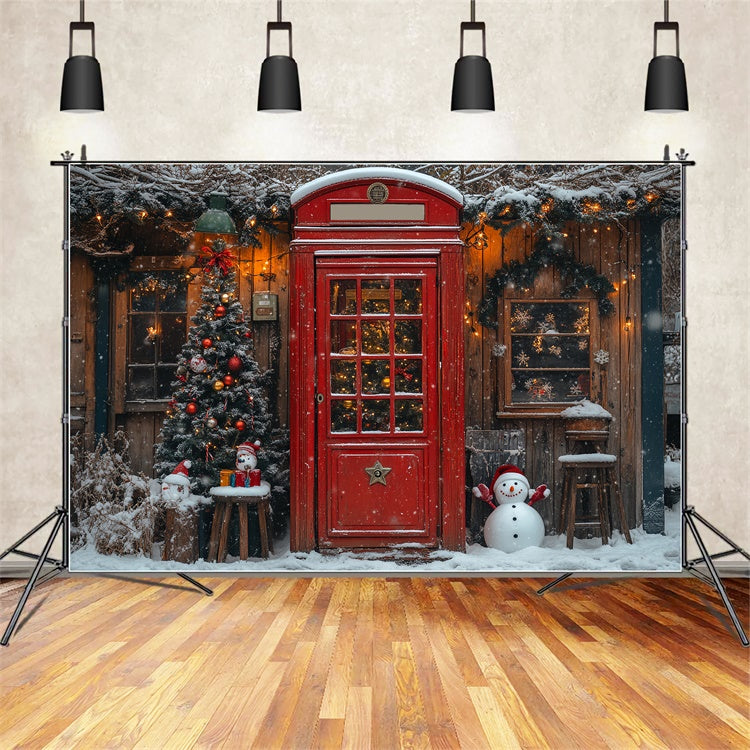 Toile de fond Porte rouge de Noël avec bonhomme de neige BRP9-33